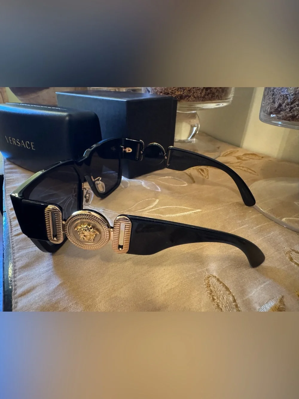 Versace Black Unisex Sunglasses with Dark Lenses